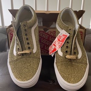 Brand new, never worn Gold glitter Van sneakers.